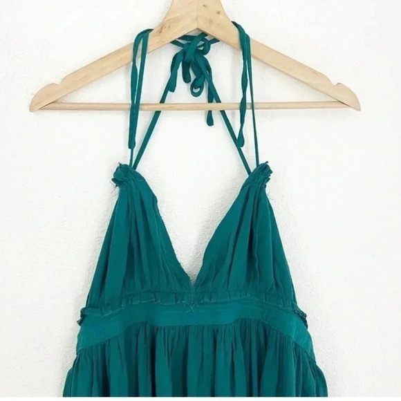 NWT R.Vivimos Teal Summer Halter Deep V Neck Mini Dress, Size Medium - Picture 3 of 10